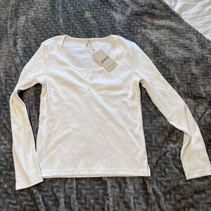 Pact White Long Sleeve Henley Ribbed Top NWT